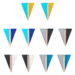 10個5色レジン＆ウッドペンダント  三角形  ツートン  ミックスカラー  36.5~37x27.6x3.4mm  穴：2mm  2個/カラー&nbsp;RESI-TA0004-52