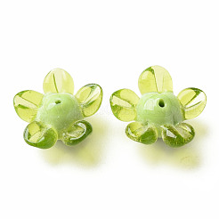 手作りランプワークビーズ  花  黄緑  14.5~15.5x15~16x7~8mm  穴：1.5mm&nbsp;LAMP-T011-10E