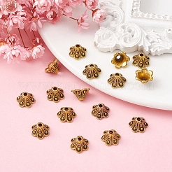 合金ビーズキャップ  6花びら  花  アンティーク黄金  9x5mm  穴：1.5mm&nbsp;TIBE-YW0001-38AG