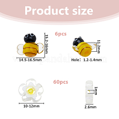 手作りランプワークビーズ  蜂と花  ミックスカラー  10~16x10~16.5x2.6~11.2mm  穴：1~1.4mm  66pc&nbsp;LAMP-HS0001-16