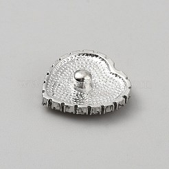 合金ラインストーンスナップボタン  ハート  プラチナ  クリスタルAB  24x23x8mm&nbsp;BUTT-WH0057-007P-04