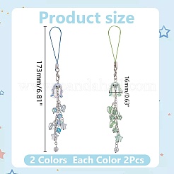 アクリル＆ガラス携帯ストラップ4種類2個  スター  プラチナ  ミックスカラー  173mm&nbsp;HJEW-WR00018