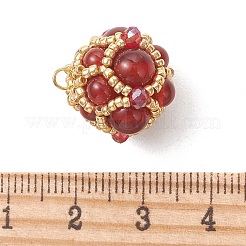 Natural Carnelian(Dyed & Heated) and Glass Seed Beaded Cluster Pendants&nbsp;PALLOY-MZ01334-02