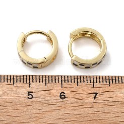 タータン柄エナメル分厚いヒンジ付きハギーフープピアス女性用  18KGP本金メッキ真鍮ジュエリー  カドミウムフリー＆ニッケルフリー＆鉛フリー  ブラック  13x4mm  ピン：1mm&nbsp;EJEW-P196-22G-01