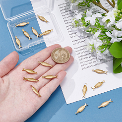 304ステンレススチールペンダント16個  魚  18KGP本金メッキ  21x6x2.5mm  穴：1.5mm&nbsp;STAS-ME0002-76