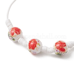 Adjustable Handmade Flower Printed Porcelain Beads Braided Beaded Bracelets for Women&nbsp;BJEW-JB13580