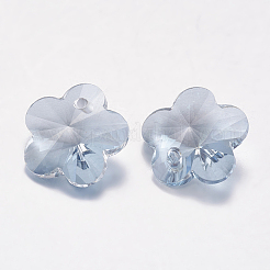 カット加工ガラスラインストーンチャーム  模造オーストリアのクリスタル  花  青い色合い  12x12x5mm  穴：1.5mm&nbsp;RGLA-F055-12x12-001BS
