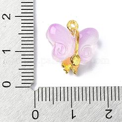 ガラスチャーム  合金パーツ  蝶  ゴールドカラー  パープル  15.5x14.5x7.5mm  穴：1.5mm&nbsp;GLAA-I054-01E