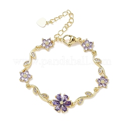 Brass Micro Pave Cubic Zirconia Link Chain Bracelets for Women&nbsp;BJEW-C156-04D-01G