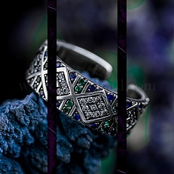 Brass Micro Pave Cubic Zirconia Cuff Open Rings for Men&nbsp;WGF2EDB-01
