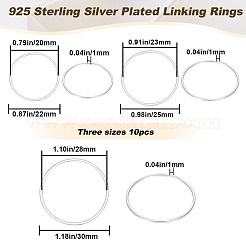30 個 3 スタイル真鍮リンクリング  長持ちメッキ  丸いリング  925銀メッキ  22~30x1mm  内径：20~28mm  10個/スタイル&nbsp;KK-BBC0008-94