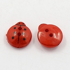 アクリル縫い付け用ボタン  2穴  染め  てんとう虫  暗赤色  13x12x4.5mm  穴：1mm&nbsp;BUTT-E061-05