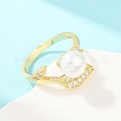 Brass Micro Pave Cubic Zirconia Finger Rings for Women&nbsp;RJEW-D340-02G-01