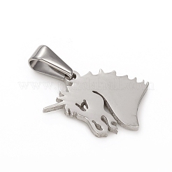 変色しにくい201ステンレススチールペンダント  ユニコーン  ステンレス鋼色  18.5x15.5x1.5mm  穴：3.5x7.5mm&nbsp;STAS-I136-10P