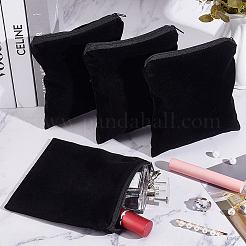 ベルベットジュエリーバッグ  合金ジッパー付きジュエリー収納ポーチ  正方形  ブラック  16.5x15.1cm&nbsp;TP-WH0021-01B-01