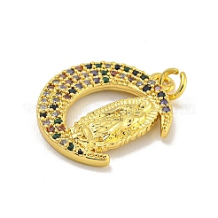 Virgin Mary Theme Rack Plating Brass Micro Pave Cubic Zirconia Pendants&nbsp;KK-C074-70G-01