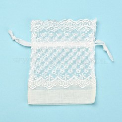 レース付きオーガンジーギフトバッグ巾着袋  長方形  乳白色  14~15x10~11cm&nbsp;OP-R034-10x14-04