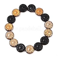 チェコ産プレスガラスビーズ  花付きフラットラウンド  ブラック  18x5.5mm  穴：1mm  約30個/袋&nbsp;GLAA-I061-48B