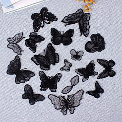 レース刺繍縫製繊維  DIYアクセサリー  蝶  ブラック  40x55mm&nbsp;DIY-WH0122-06