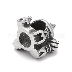 304ステンレススチールヨーロピアンビーズ  大穴ビーズ  城  アンティークシルバー  14x14x12.5mm  穴：4.7mm&nbsp;STAS-G256-21AS