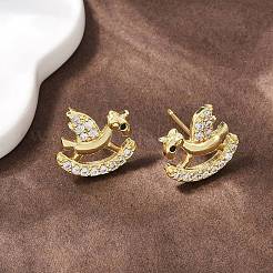 Brass Micro Pave Clear Cubic Zirconia Hobbyhorse Stud Earrings&nbsp;EJEW-F400-06G