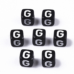 不透明なアクリルビーズ  水平穴  アルファベットスタイル  キューブ  ブラック＆ホワイト  文字.g  5x5x5mm  穴：2mm  約500個/50g&nbsp;LS-X-SACR-N002-01G
