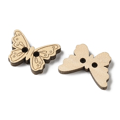 ウッドボタン  2穴  蝶  小麦  16.5x23.5x3.5mm  穴：3mm&nbsp;WOOD-A029-01