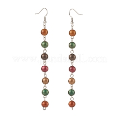 Imitation Tiger Eye Round Beaded Long Tassel Dangle Earrings&nbsp;EJEW-JE04763
