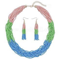 Bohemian Style Acrylic Seed Beaded Multilayer Necklaces & Tassel Dangle Earrings Sets&nbsp;FS-WG5C0BD-04