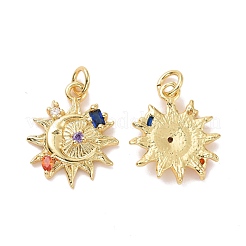 Sun with Moon Brass Micro Pave Colorful Cubic Zirconia Pendants&nbsp;X-KK-G406-37G