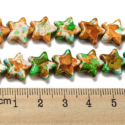 スプレープリント合成ターコイズビーズ連売り  スター  ライムグリーン  11.5x12.5x4.5mm  穴：1.4mm  約39個/連  14.96~15.16''（38~38.5センチメートル）&nbsp;G-E617-A04-02