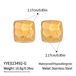 女性用304ステンレススチールスタッドピアス  槌で打たれた正方形  18KGP本金メッキ  21.7mm&nbsp;NI8038-1