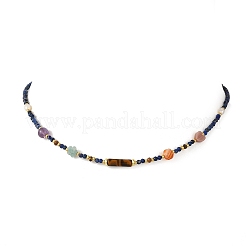 Faceted Round Natural Lapis Lazuli and Geometric Stone Beaded Necklaces for Women&nbsp;NJEW-JN06701