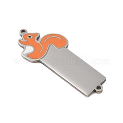 304ステンレススチールダークオレンジエナメルコネクタチャーム  リスリンク  ステンレス鋼色  30x13x1mm  穴：1.2mm&nbsp;STAS-P377-12P