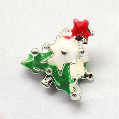 合金エナメルヨーロピアンビーズ  クリスマスツリー  大穴ビーズ  銀色のメッキ  グリーン  15x13x8.5mm  穴：5mm&nbsp;MPDL-R043-02S