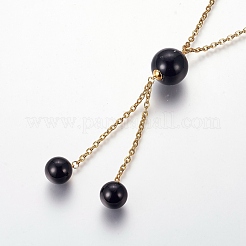 304ステンレススチールジュエリーセット  ペンダントネックレスやスタッドのピアス  アクリルと  ラウンド  ゴールドカラー  ネックレス：27.9インチ（71cm）  耳スタッド：27x14ミリ  ピン：0.8mm&nbsp;SJEW-E329-01G