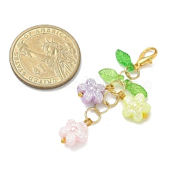 花と葉のアクリルパーツ装飾  合金製カニカン付き  カラフル  53mm&nbsp;HJEW-JM04060