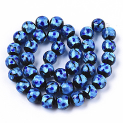 手作り銀箔ランプワークビーズ連売り  ラウンド  ブルー  11.5~12.5x11~12mm  穴：1mm  約40個/連  17.72インチ&nbsp;FOIL-T003-002A