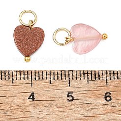 天然＆合成混合原石のペンダント  ハートチャーム  ゴールドカラー  11.5x8x2mm  穴：3.5mm&nbsp;PALLOY-JF05586-01