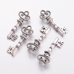 合金のチベット風チャーム  鉛フリー及びカドミウムフリー  アンティークシルバー  32x12x2mm  穴：3mm&nbsp;EA301Y