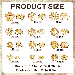鉄と合金のビーズキャップ640個、12つのスタイル  花  ゴールドカラー  6~10x1~4.5mm  穴：1~2mm&nbsp;IFIN-PH0002-37