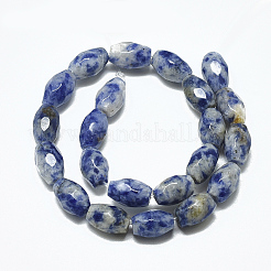 天然ブルースポットジャスパービーズ連売り  多面カット  オーバル  8.5~9x6mm  穴：1mm  約22個/連  8.07インチ&nbsp;G-S357-A06