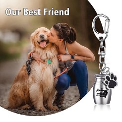 犬の灰のためのペット骨壷  足跡キーホルダーペット火葬ジュエリーステンレス鋼の犬の壷ペンダントペット記念品猫 & 犬の壷収納袋  ステンレス鋼色  7.5x1.6cm&nbsp;JX366A