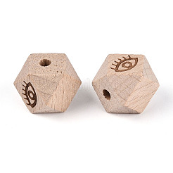 レーザー彫刻されたブナ材のファセットビーズ  スターカットラウンドビーズ  目  パパイヤホイップ  16x16x16mm  穴：3.8mm&nbsp;WOOD-T033-10A