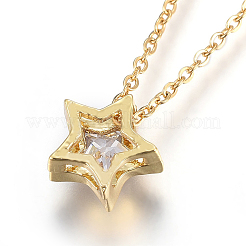 304 Stainless Steel Brass Cubic Zirconia Pendant Necklaces&nbsp;NJEW-O108-13
