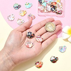 24本12色合金エナメルペンダント  ゴールドカラー  猫の形のチャーム付きカップ  ミックスカラー  19x19x1.5mm  穴：1.8mm  2個/カラー&nbsp;FIND-CJ0003-87