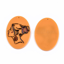 アクリルパーツ  3dプリント  女性模様と楕円  オレンジ  40x28x2mm  穴：1.6mm&nbsp;KY-S163-243