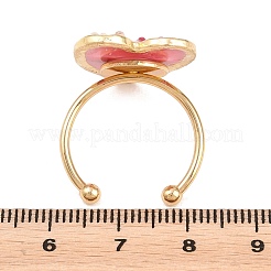 304ステンレススチールカフオープンリング  花とハート  樹脂と  ゴールドカラー  サクランボ色  usサイズ8 1/2(18.5mm)&nbsp;RJEW-C167-01C-01