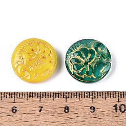 ガラスビーズ  花付きフラットラウンド  ゴールドライン入り  ミックスカラー  18x7mm  穴：1mm&nbsp;LAMP-T021-55M