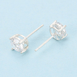 スターリングシルバーとクリアキュービックジルコニアのスタッドピアス925個  正方形  スタンプ925個付き  銀  6x6mm  ピン：0.8mm&nbsp;STER-T008-70S-02